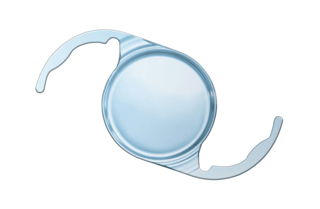 Close-up of a Monofocal Lens used for cataract surgery, designed to provide clear vision at a single distance.