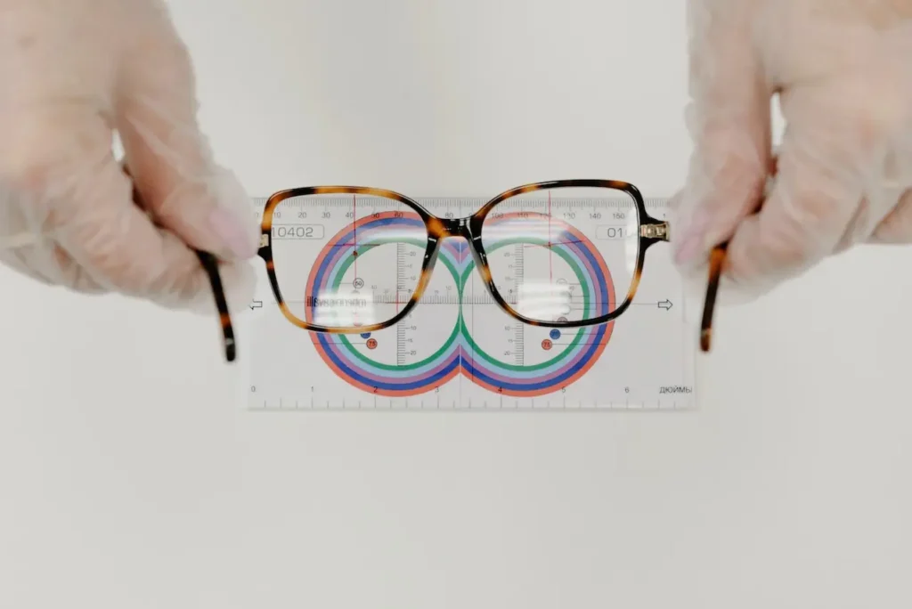 A pair of prism lenses used to manage double vision caused by squint or strabismus.