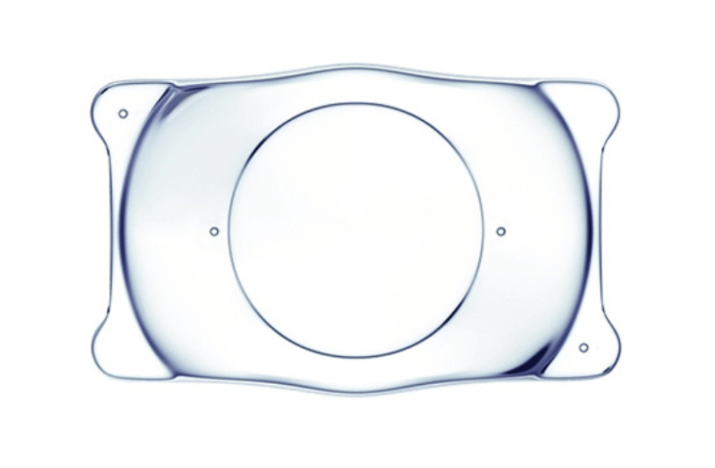 Close-up of an ICL lens designed to correct hyperopia (farsightedness), improving vision for close-up objects without relying on glasses or contact lenses.