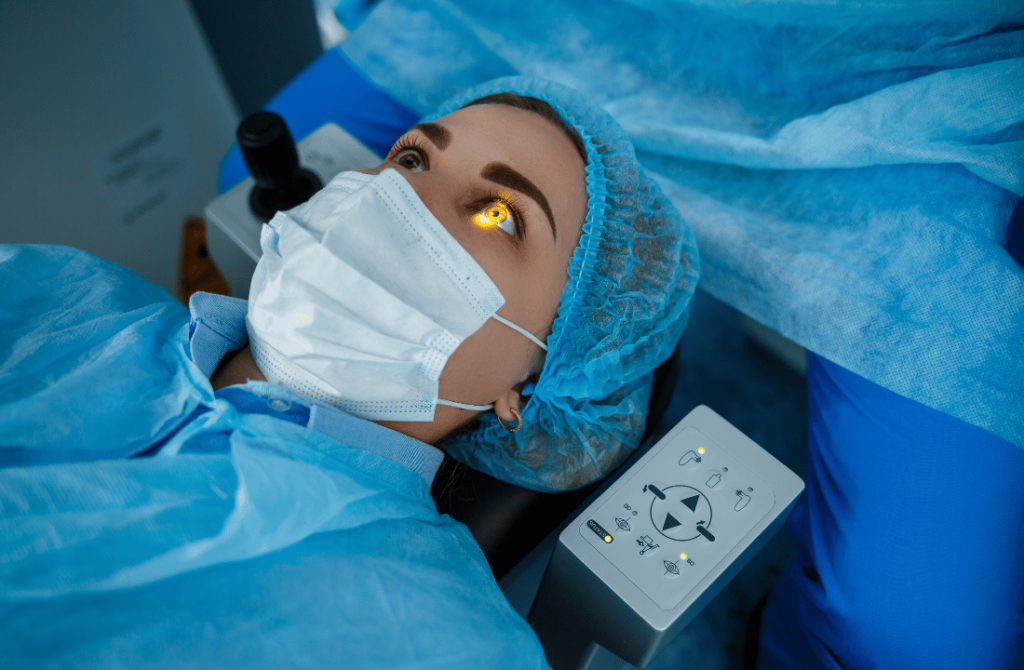 Laser treatment being performed on a patient’s cornea to address keratoconus or corneal scarring for improved vision.