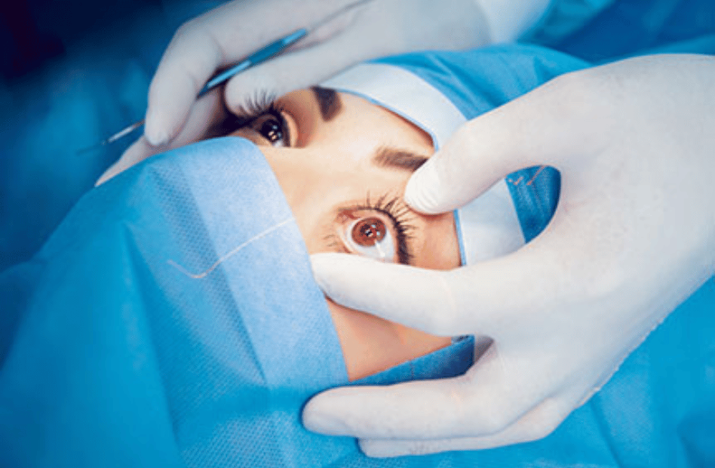 Surgeon performing reconstructive eye surgery to correct squint and restore proper alignment.